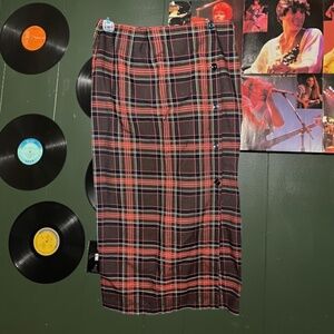 Cato Brown and orange plaid wrap midi skirt